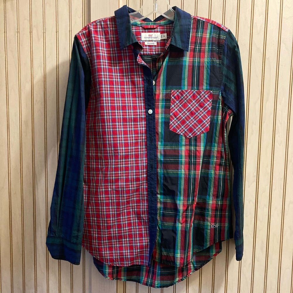 Vineyard Vines Red and Green Plaid Button Down Shirt